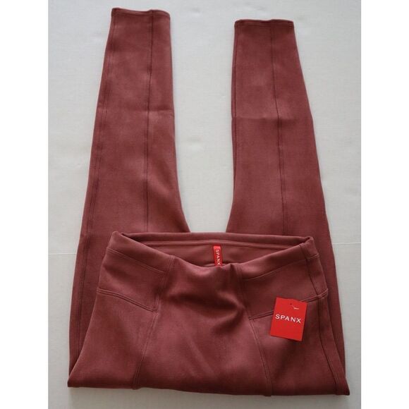 Spanx 20322Q Women's Sz S Rich Rose Pink Faux Suede High Waisted Leggings - Picture 9 of 11